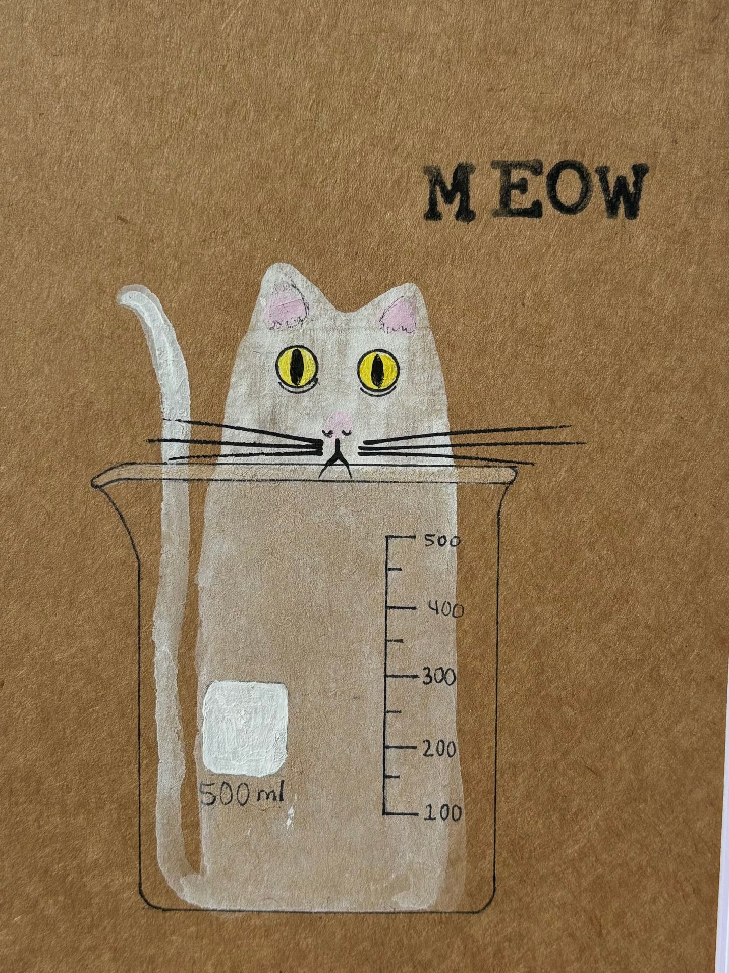 White Cat & Beaker (Original) 🔬🐈🟡